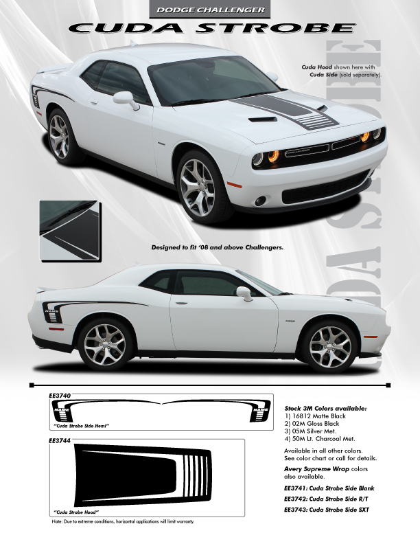 Dodge Challenger Hood Graphics STROBE HOOD 2008-2020 2021