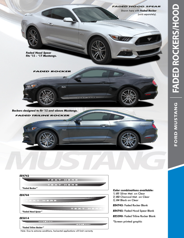 Lower Faded Stripes for Ford Mustang FADED ROCKER 2015-2018 Lower Faded Stripes for Ford Mustang FADED ROCKER 2015-2018