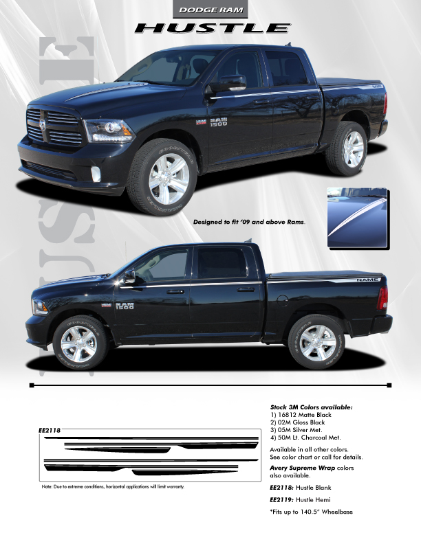 Dodge Ram Hemi Side Stripes HUSTLE 2009-2018