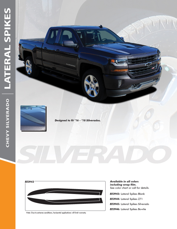 2018 Chevy Silverado Hood Decals LATERAL SPIKES 2016-2018