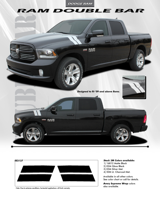 Dodge Ram Hood Hashmarks Stripes RAM DOUBLE BAR 2009-2018