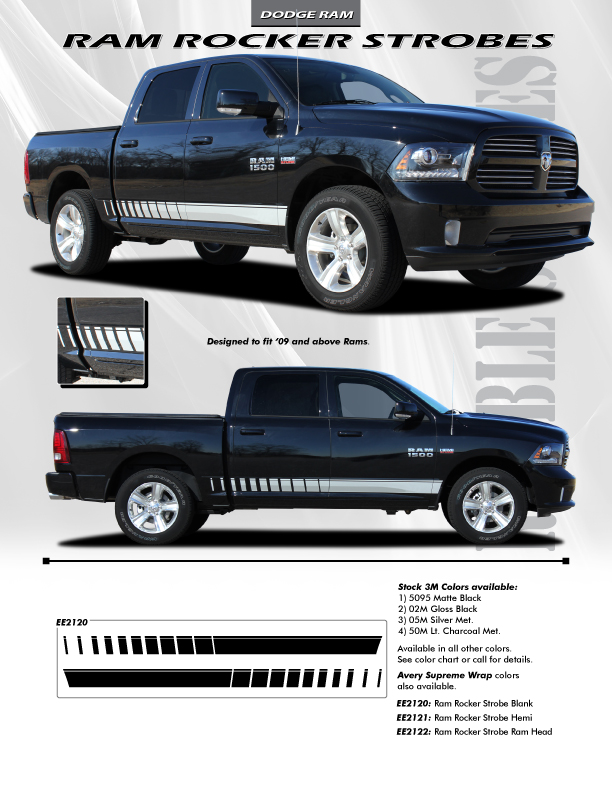 Dodge Ram Side Door Stripes RAM ROCKER STROBE 2009-2018 