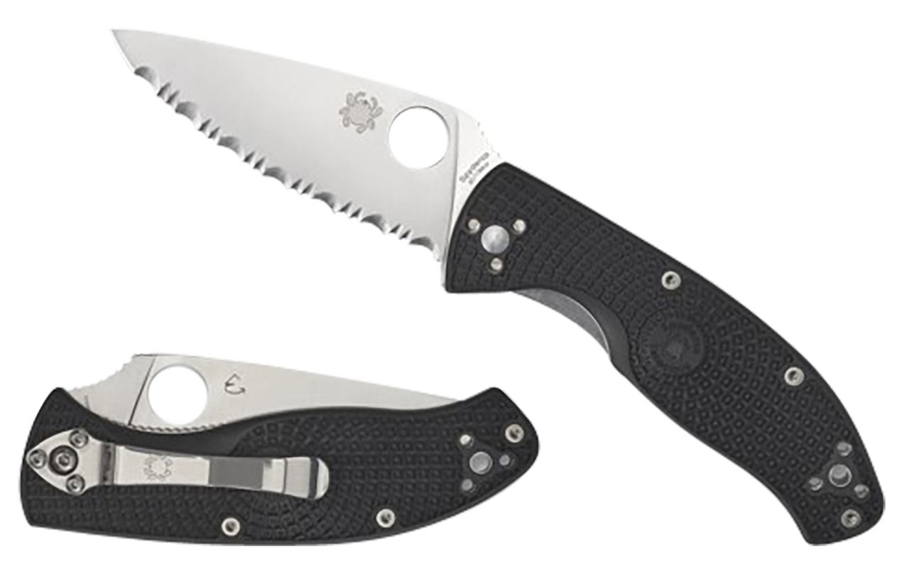 Spyderco C122PBK Tenacious Lightweight 3.39" Folding Plain Satin 8Cr13MoV SS Blade/Black Bi-Directional Texturing FRN Handle Includes Pocket Clip