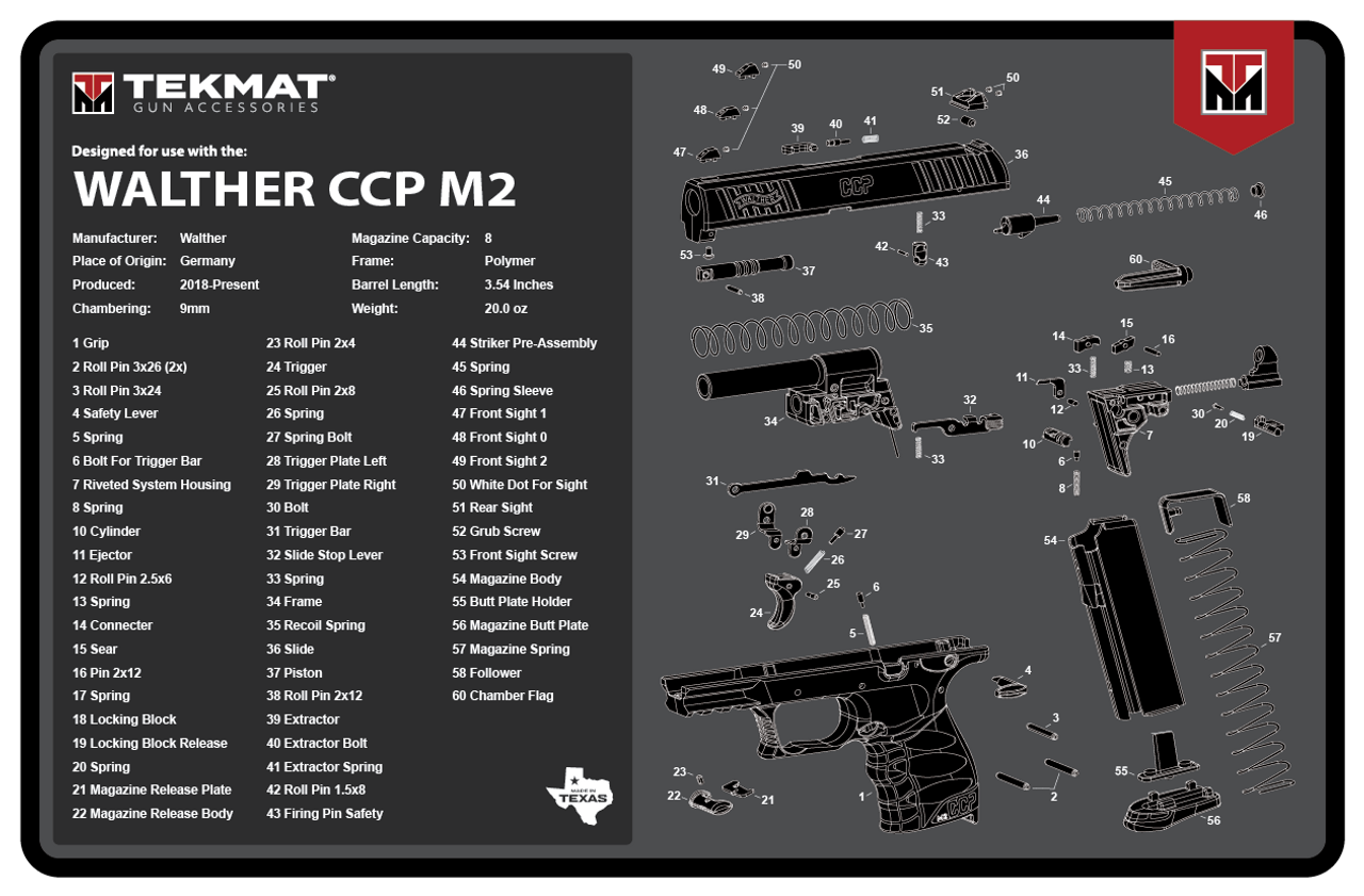 TekMat TEKR17WALCCPM2 Walther CCP M2 Cleaning Mat Black/White Rubber 11" x 17"