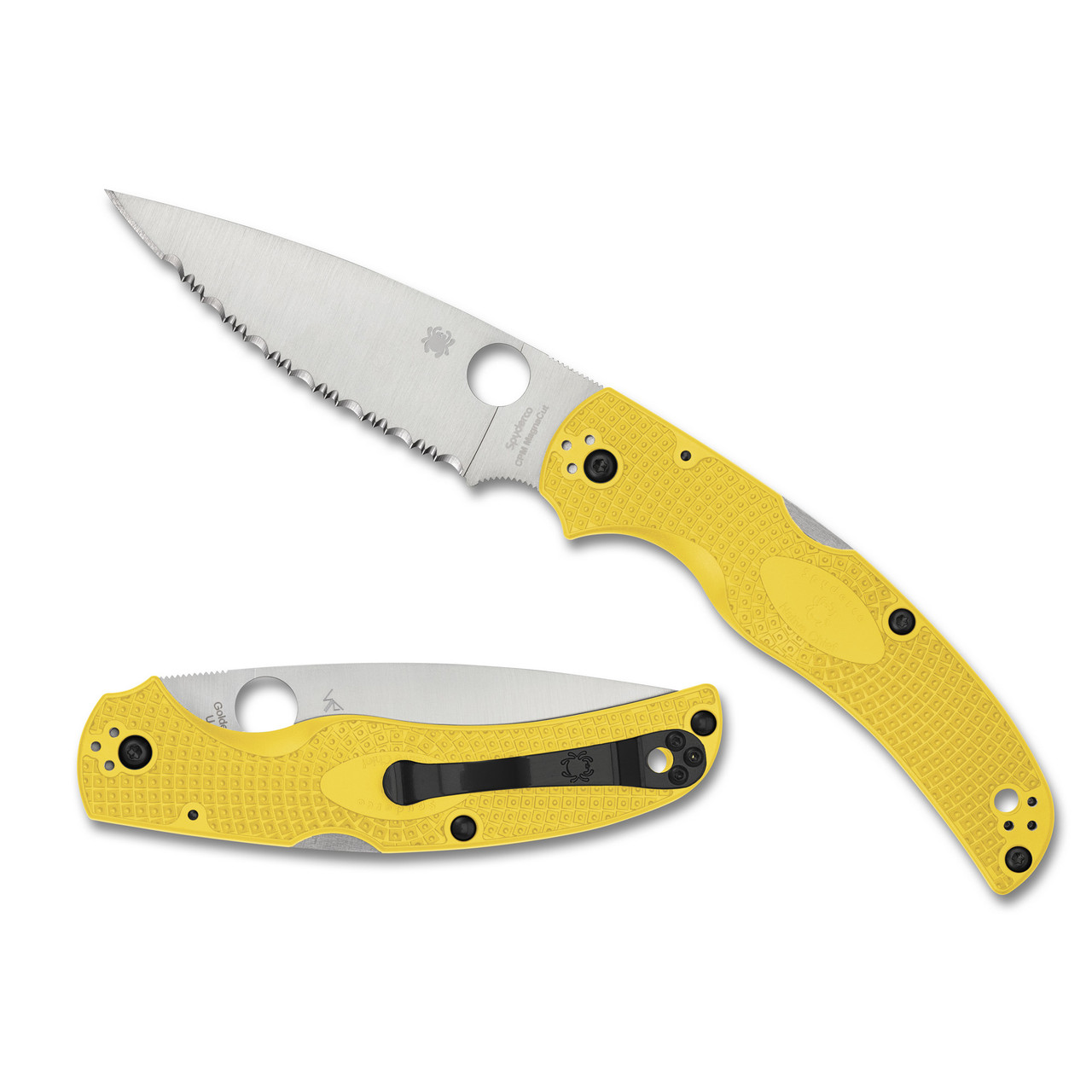 Spyderco, Native Chief Lightweight Salt, Folding Knife, SpyderEdge Serrated Blade, Yellow FRN Handle, Satin Finish, Silver, 4.02" Blade Length, CPM Magnacut Steel