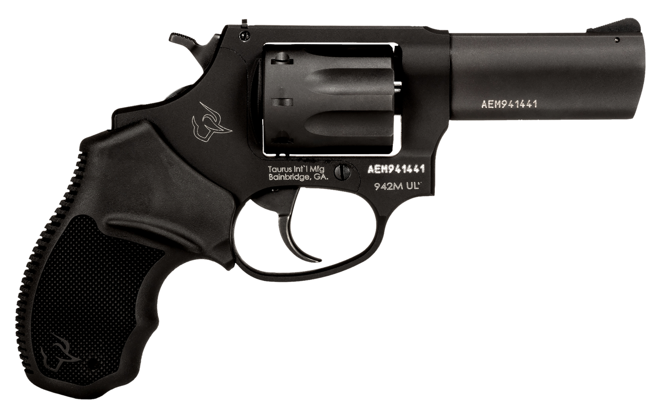 Taurus 2942M031UL 942 Ultra-Lite 22 WMR 8rd 3" Matte Black Finish Barrel, Matte Black Finish Cylinder, Black Anodized Finish Aluminum Frame & Finger Grooved Black Polymer Grip