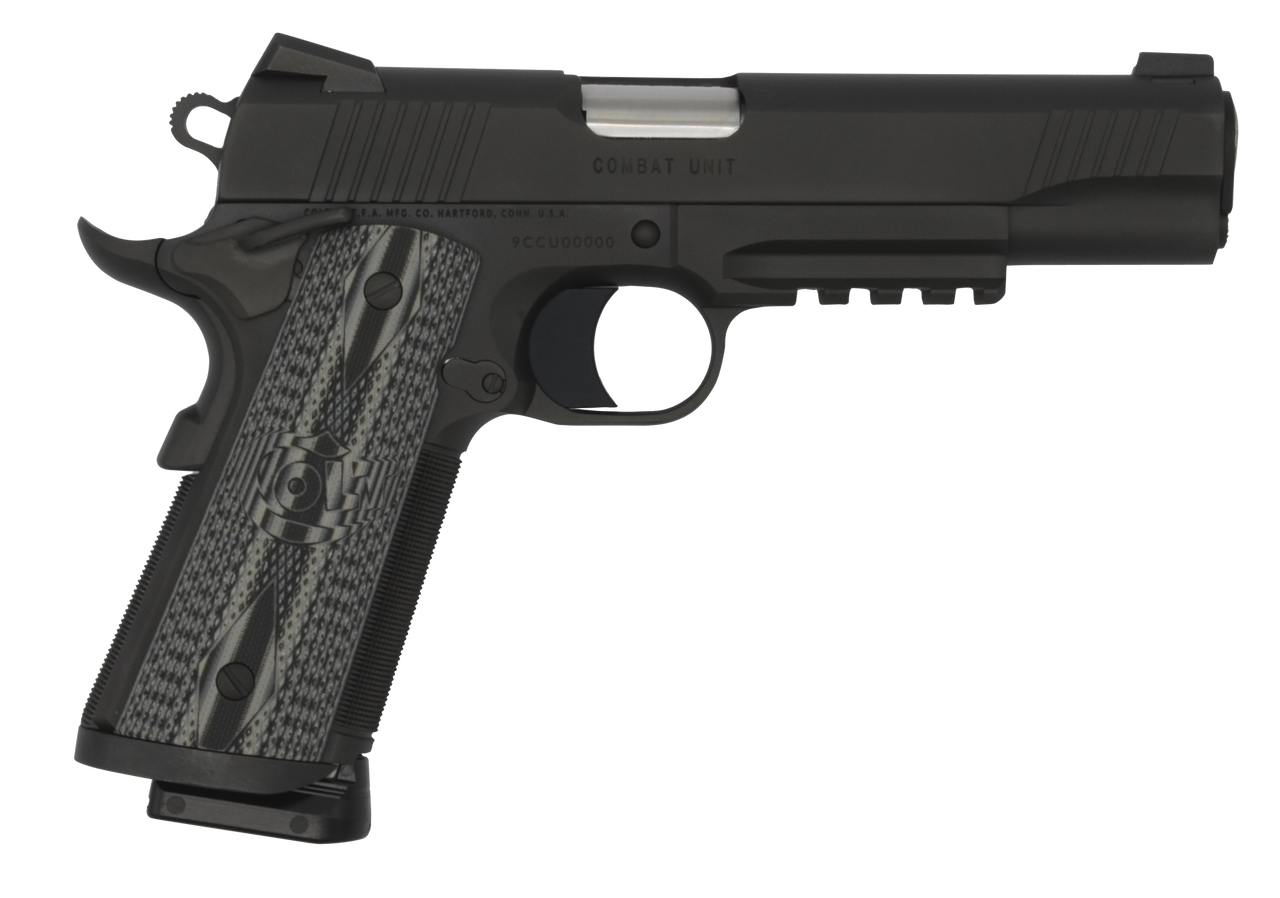Colt Mfg O1080RGCCU CCU Rail Government 45 ACP 8+1 5" Stainless National Match Barrel, Matte Black DLC Serrated Stainless Steel Slide & Frame w/Picatinny Rail Black Scalloped G10 Grip, Ambidextrous