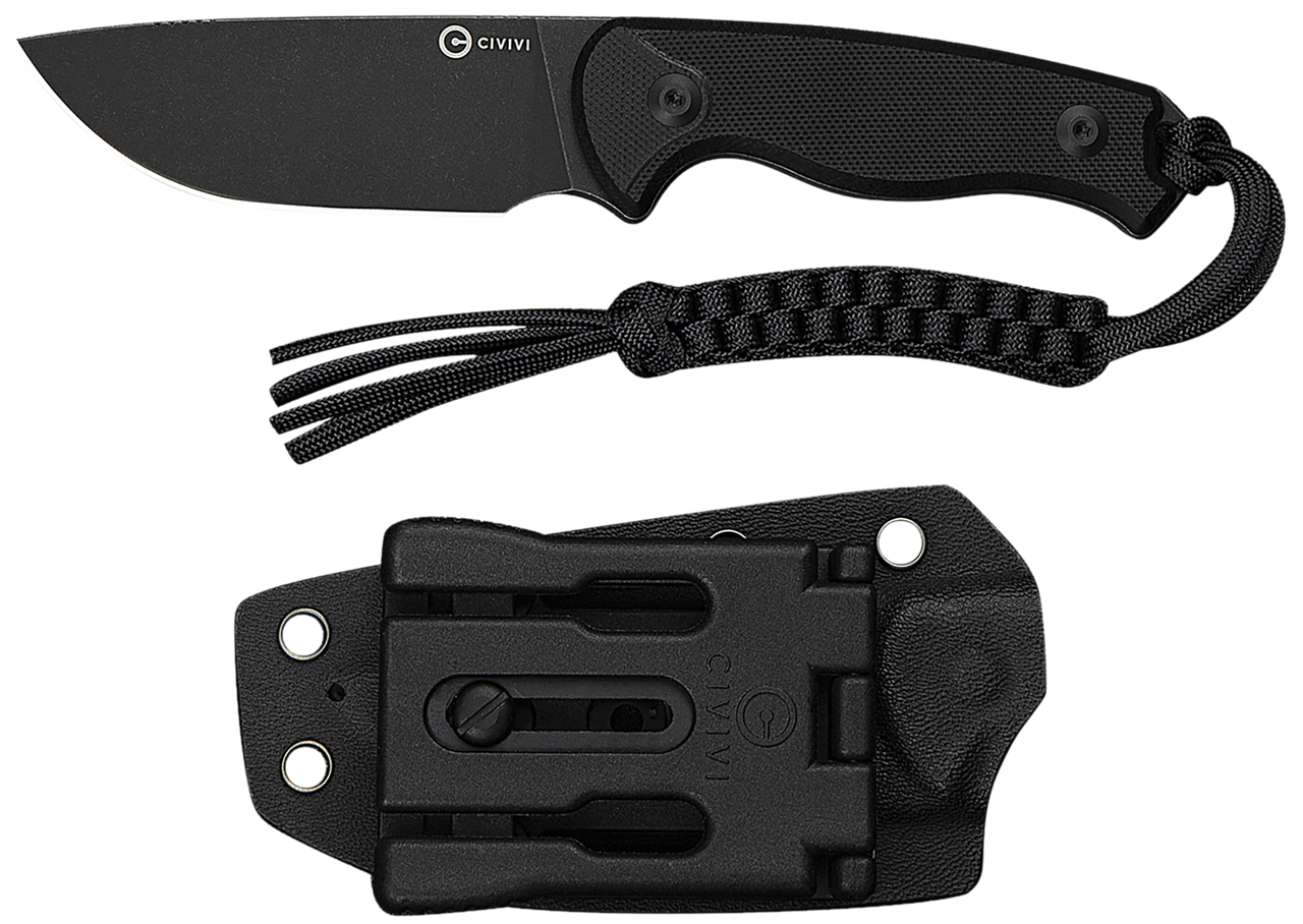 Civivi Knives C23094-1 Timberbark  3.20" Fixed Drop Point Plain Black Stonewashed 14C28N Steel Blade, 3.69" Black Textured G10 Handle