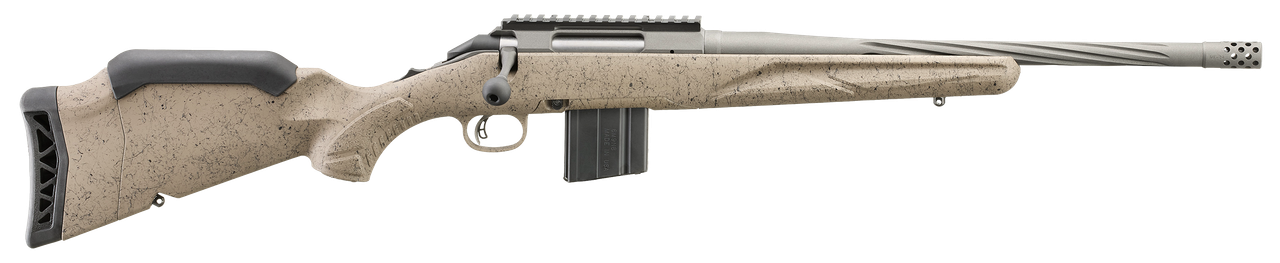 Ruger 46927 American Ranch Gen II Full Size 6.5 Grendel 10+1 16.10" Cobalt Cerakote Spiral Threaded Barrel &  Picatinny Rail Steel Receiver, Flat Dark Earth Splatter Adj Comb Synthetic Stock