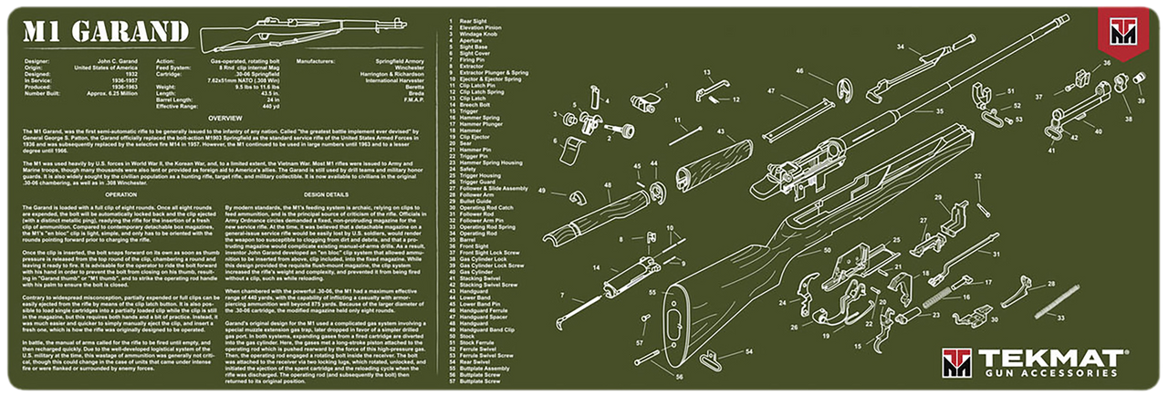 TekMat TEKR36M1GARAND-OD M1 Garand Cleaning Mat OD Green Rubber 12" x 36"