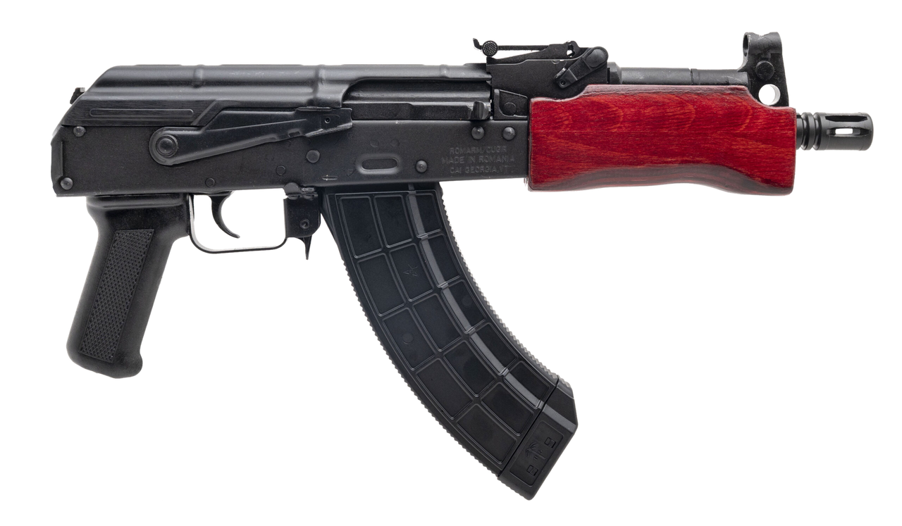 Century Arms HG2137PRN Draco Mini 7.62x39mm 30+1 7.75" Black Threaded Barrel, Black Steel Stamped Metal Receiver, Black Polymer Grip, Red Wood Handguard, Right Hand