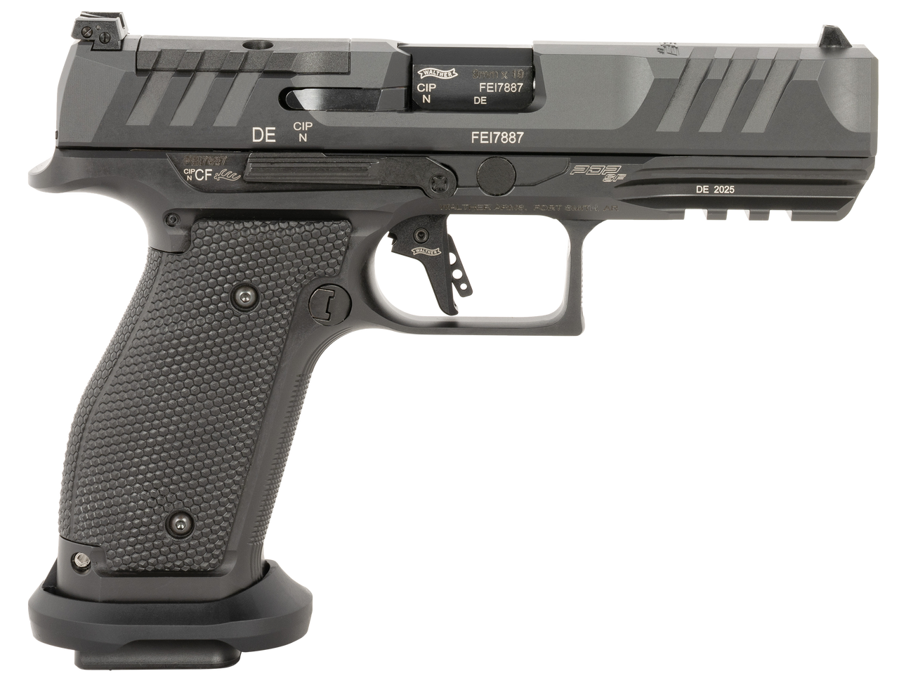 Walther Arms 2897008 PDP Pro Full Size Frame 9mm Luger 20+1 4.50" Black Steel Barrel, Black Optic Ready/Serrated Steel Slide, Black Steel Frame w/Picatinny Rail, Textured Polymer Grip