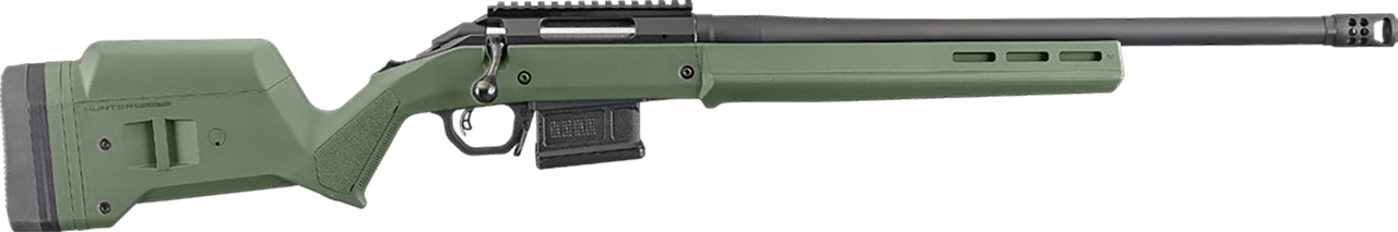 Ruger 26935 American Hunter 308 Win 5+1 20" Matte Black Threaded Barrel, Matte Black Steel Receiver w/Picatinny Rail Receiver, Olive Green Magpul Adjustable Hunter Synthetic Stock, Right Hand