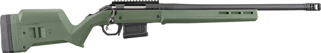 Ruger 26934 American Hunter 6.5 Creedmoor 5+1 20" Matte Black Threaded Barrel, Matte Black Steel Receiver w/Picatinny Rail Receiver, Olive Green Magpul Adjustable Hunter Synthetic Stock, Right Hand