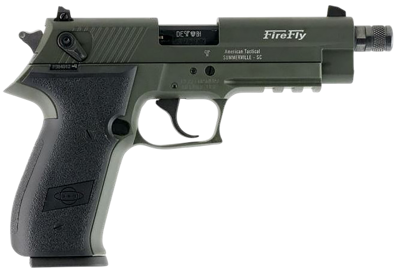 GSG GERG2213TFFGA FireFly  22 LR 13+1 4.90" Black Threaded Barrel, Green Aluminum Serrated Slide, Green Aluminum Frame w/Picatinny Rail, Textured Grip