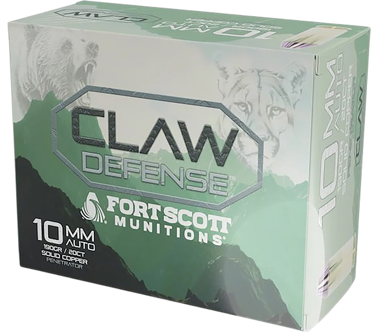 Fort Scott Munitions 10MM-190-SCV2 Claw Defense  10mm 190gr Solid Copper Spun 20 Per Box/25 Case
