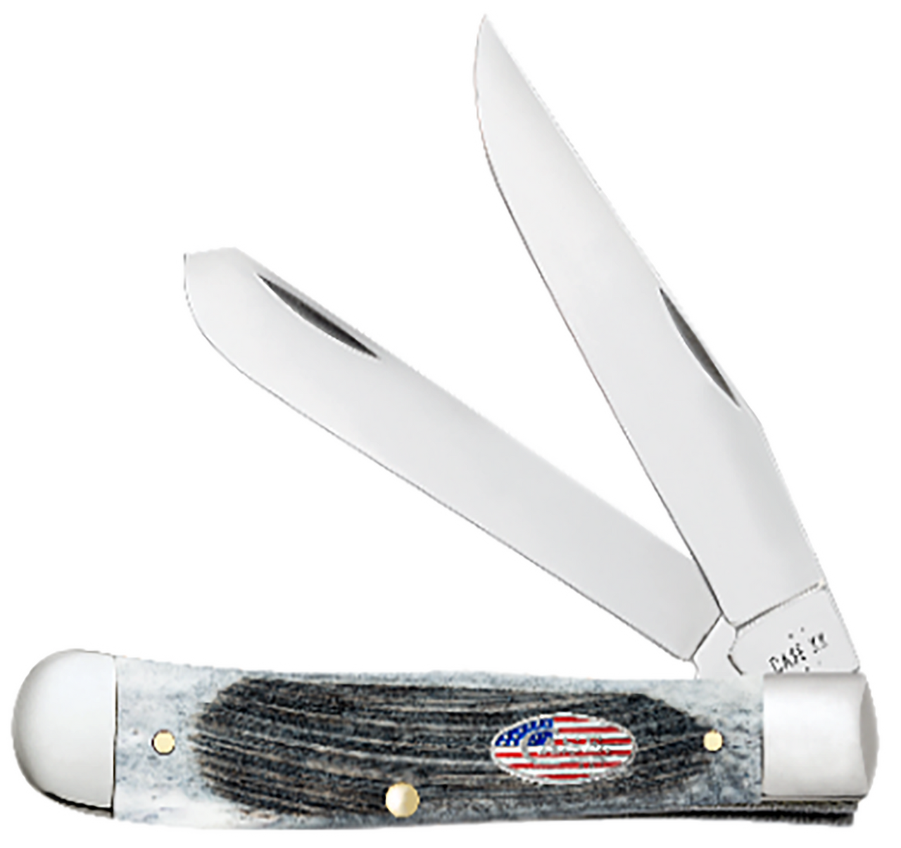 Case 53063 CopperLock Stars & Stripes 2.99" Folding Wharncliffe Plain Mirror Polished Tru-Sharp SS Blade, Sawcut Jig Gray Bone Handle, American Flag Shield