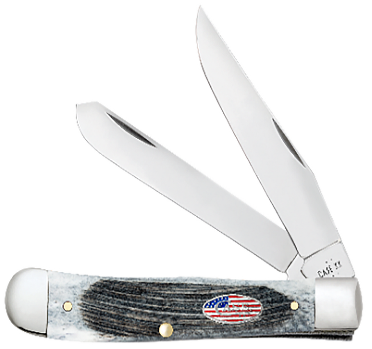 Case 53066 Trapper Stars & Stripes Mini Folding Plain Edge 2.70" Clip Point/2.80" Spey,  Mirror Polished Carbon Steel Blade, Jigged Gray Bone Handle, American Flag Shield