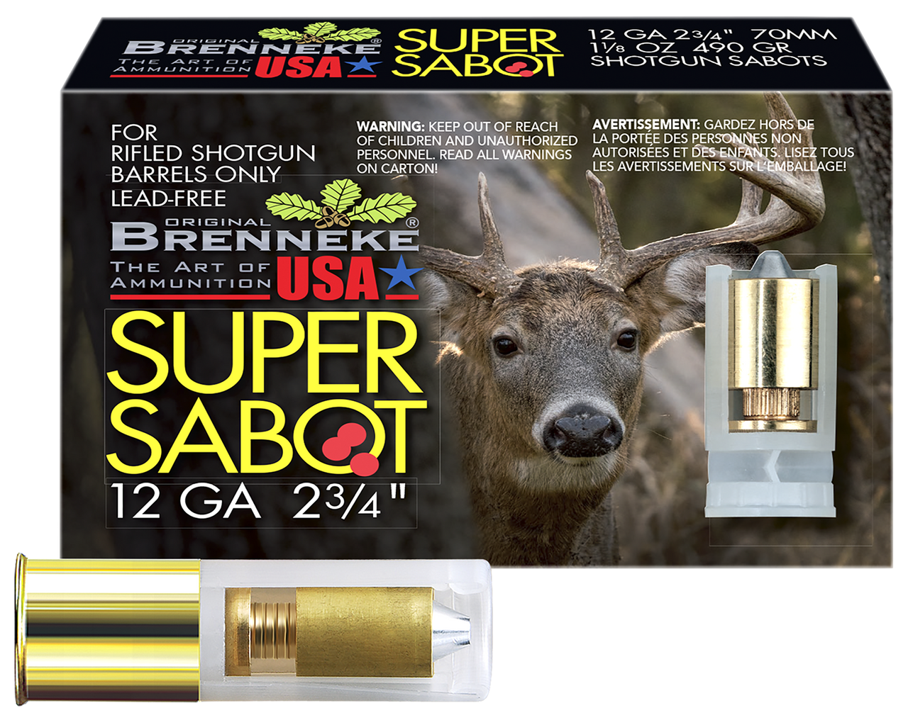 Brenneke SL122SUS SuperSabot  12Gauge 2.75" 1 1/8oz Sabot Slug Shot 5 Per Box/50 Case
