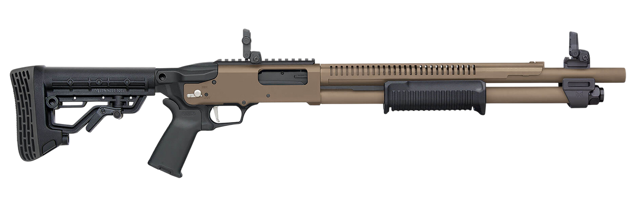 Mossberg 50758 590R  12 Gauge Pump 3" 6+1 18.50" Flat Dark Earth Cerakote Heat Shield Barrel, Flat Dark Earth Cerakote Steel Receiver, Black AR Mil-Spec Adjustable Synthetic Stock, Black Magpul Grip