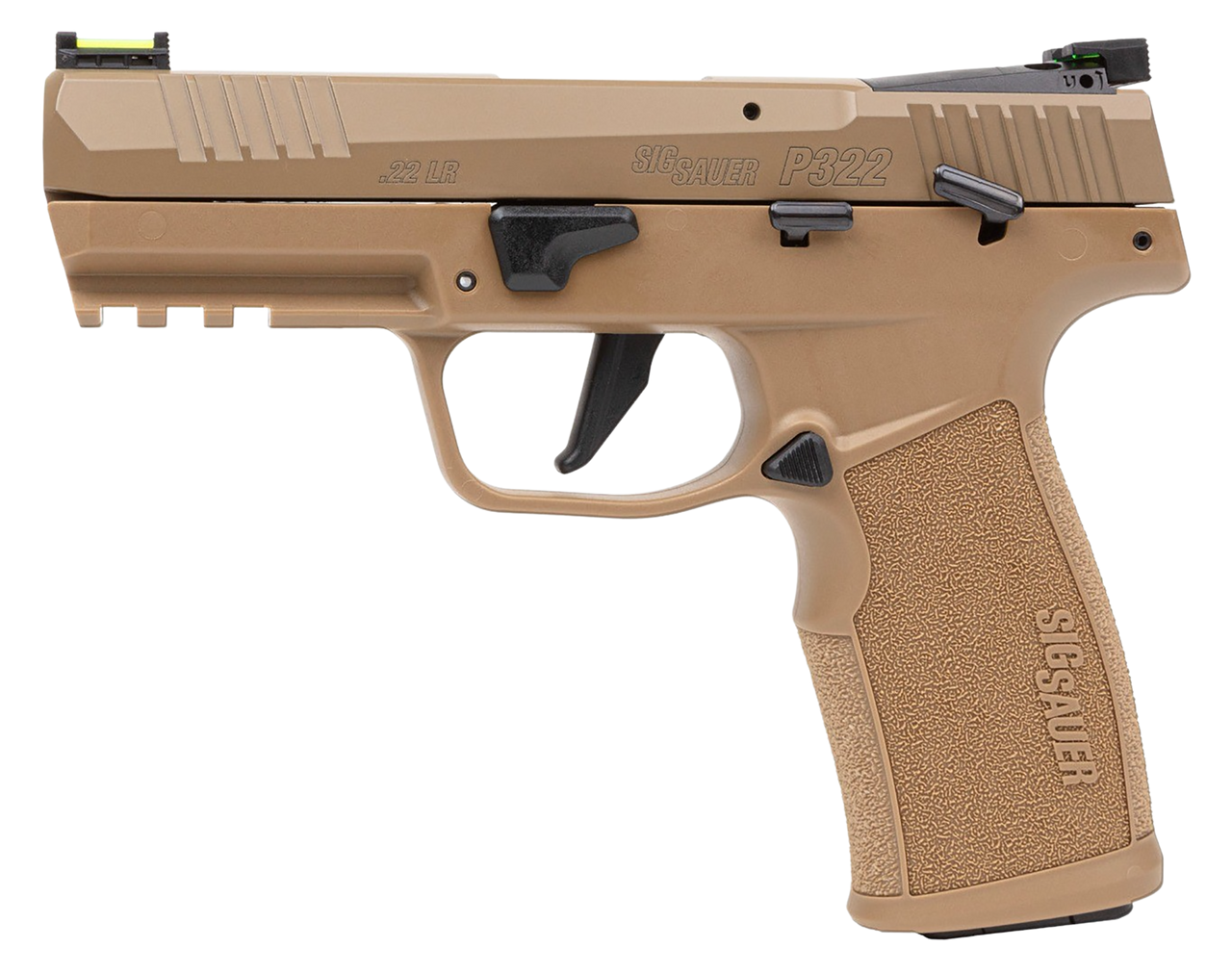 Sig Sauer 322CCAS P322  Compact Frame 22 LR 20+1 4" Black Threaded Barrel, Coyote Tan Cerakote Optic Ready/Serrated Slide, Coyote Tan Polymer/SS Frame w/Picatinny Rail, Polymer Grip, Ambidextrous