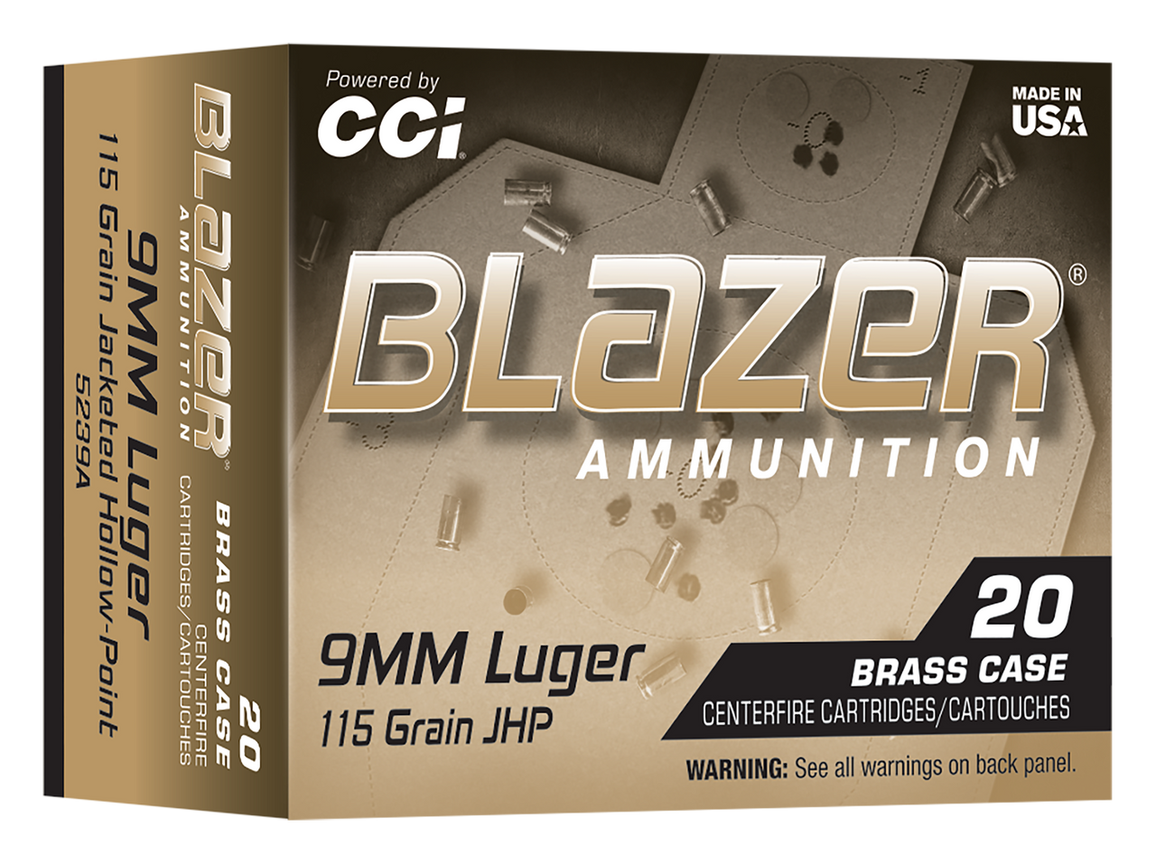 CCI 5239A    9MM  115GR BLAZER BRASS JHP 20RD