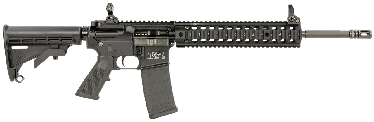 Smith & Wesson LE 311001 M&P15 T 223 Rem, 5.56x45mm NATO 30+1 16" Black Finish, 6 Position Stock, Polymer Grip, Troy Quad Rail & Battle Sights Right Hand