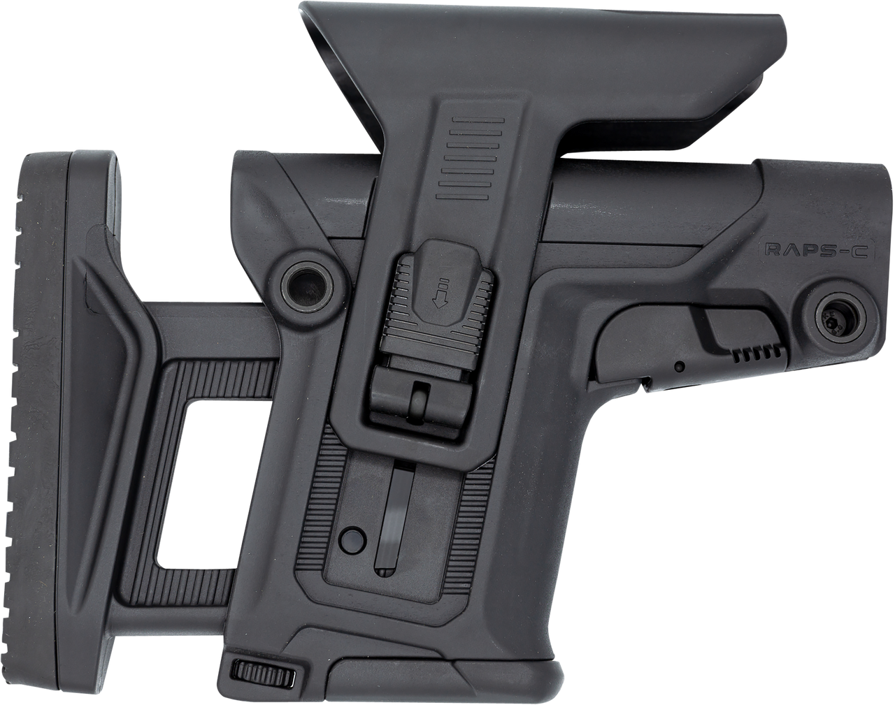 FAB Defense FXRAPSCB RAPS Rapid Adjustment Precision Stock-Collapsible Fits Mil-Spec/Commercial Buffer Tubes Integrated Cheek-Rest & Adjustable LOP Ambidextrous 1Latch System Black Polymer