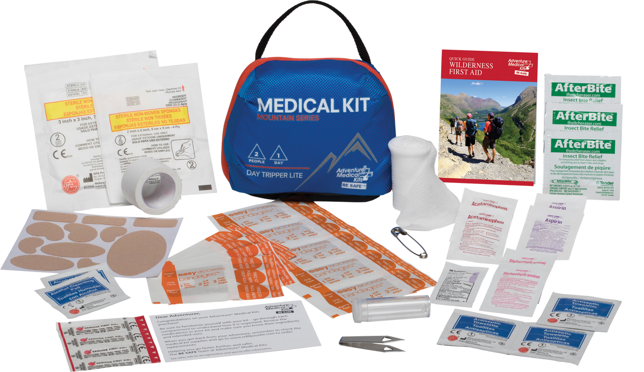 Adventure Medical Kits 01001000 Mountain Day Tripper Lite Medical Kit Treats Injuries/Illnesses Water Resistant Blue