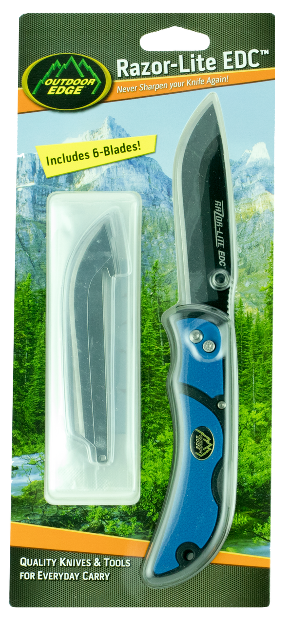 Outdoor Edge RLU40C Razor-Lite Folder     Blade Length 3.5   420J2 Stainless Drop Point Tanto Polymer Black Blue Inserts