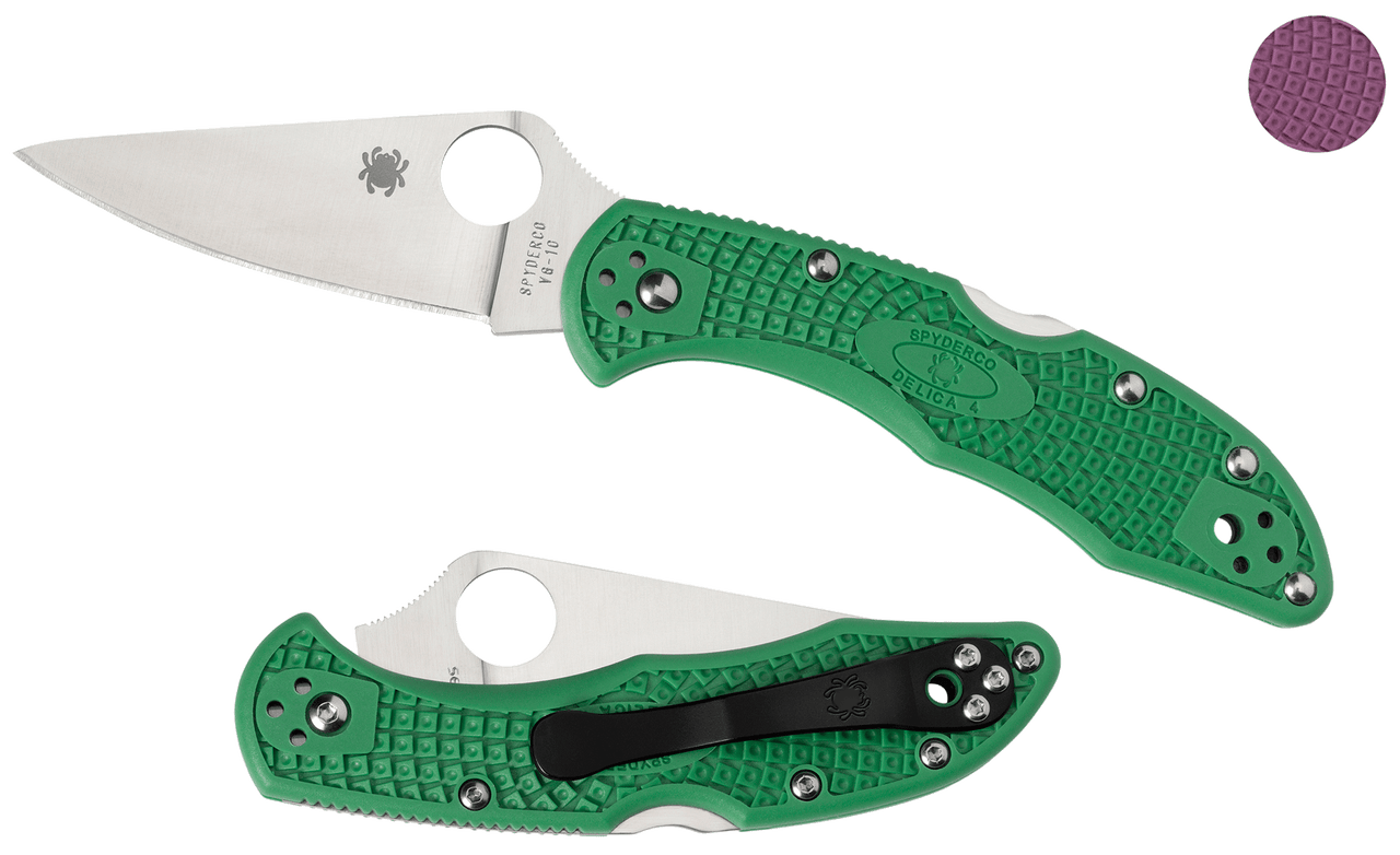 Spyderco CLLFPPR Folding Delica4 Flat Ground 2.88   VG10 Plain Blade Purple Handl    Blade Length 2.88