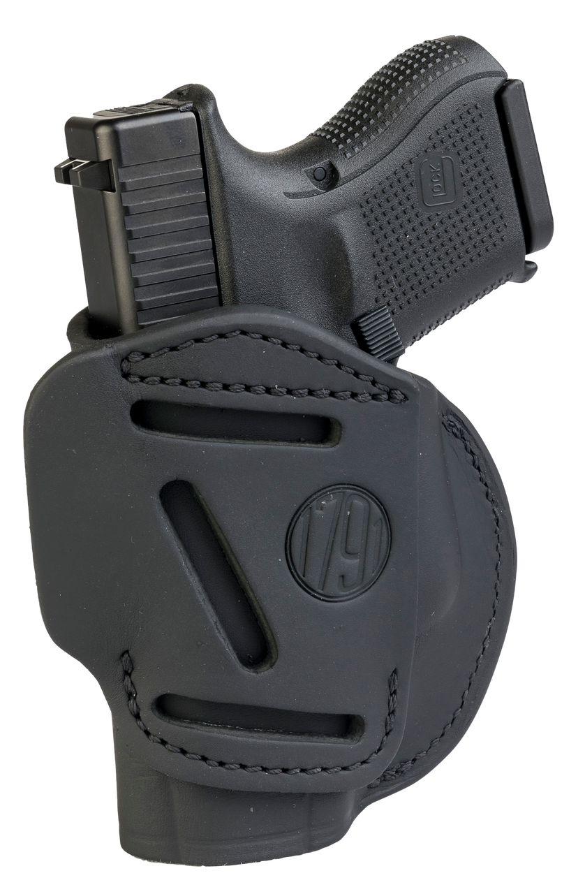 1791 Gunleather 4WH3SBLR 4-Way IWB/OWB Size 03 Stealth Black Leather Belt Clip Compatible w/Glock 26/Ruger LC9/S&W M&P Shield/2.0 9/40 Right Hand