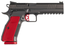Dan Wesson 92003 DWX  9mm Luger 19+1 4.95" Black Match Grade Barrel, Black DLC Optics Ready Serrated Steel Slide, Black Aluminum Frame w/Beavertail & Picatinny Rail, Red Textured Aluminum Grip