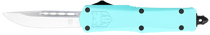 CobraTec Knives STBFS3DNS FS-3  Small 2.75" OTF Drop Point Plain D2 Steel Blade, 4.25" Mint Blue Aluminum Alloy Handle