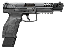 HK 81000553 VP9 Match 9mm Luger 20+1 5.51" Polygonal Rifled Barrel, Black Optic Ready/Serrated w/Ports Slide & Frame w/Picatinny Rail, Black Finger Grooved Polymer Grips, Ambidextrous