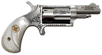 North American Arms 22M50 50th Anniversary  22 Mag 5 Shot 1.63" Matte Stainless w/"50th Anniversary" & Scroll Engraving, White Pearl Grip, Exposed Hammer