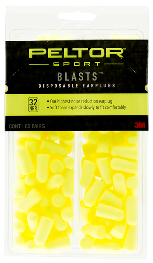 3M Peltor Blasts Disposable Earplugs 32 dB Yellow 80 Pair 97082