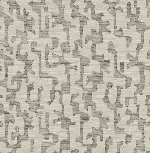 Cipher Black Geometric Faux Grasscloth Wallpaper