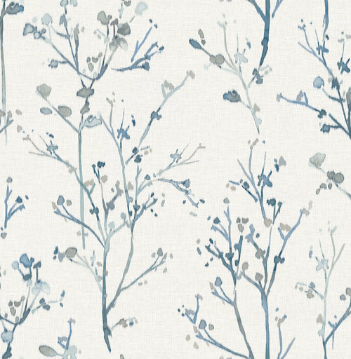 Silverling Blue Budding Branches Wallpaper