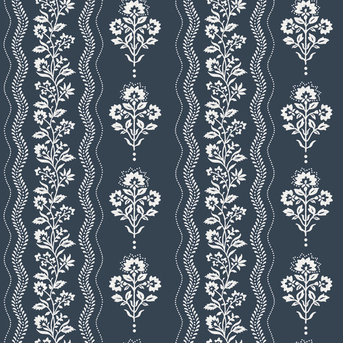 Lenea Navy Floral Stripe Wallpaper