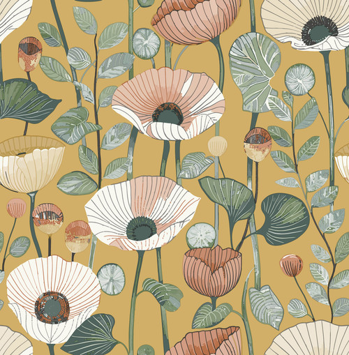 Mindra Mustard Floral Trail Wallpaper