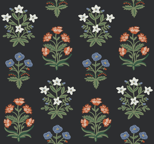 Mughal Rose Wallpaper Black/Pink