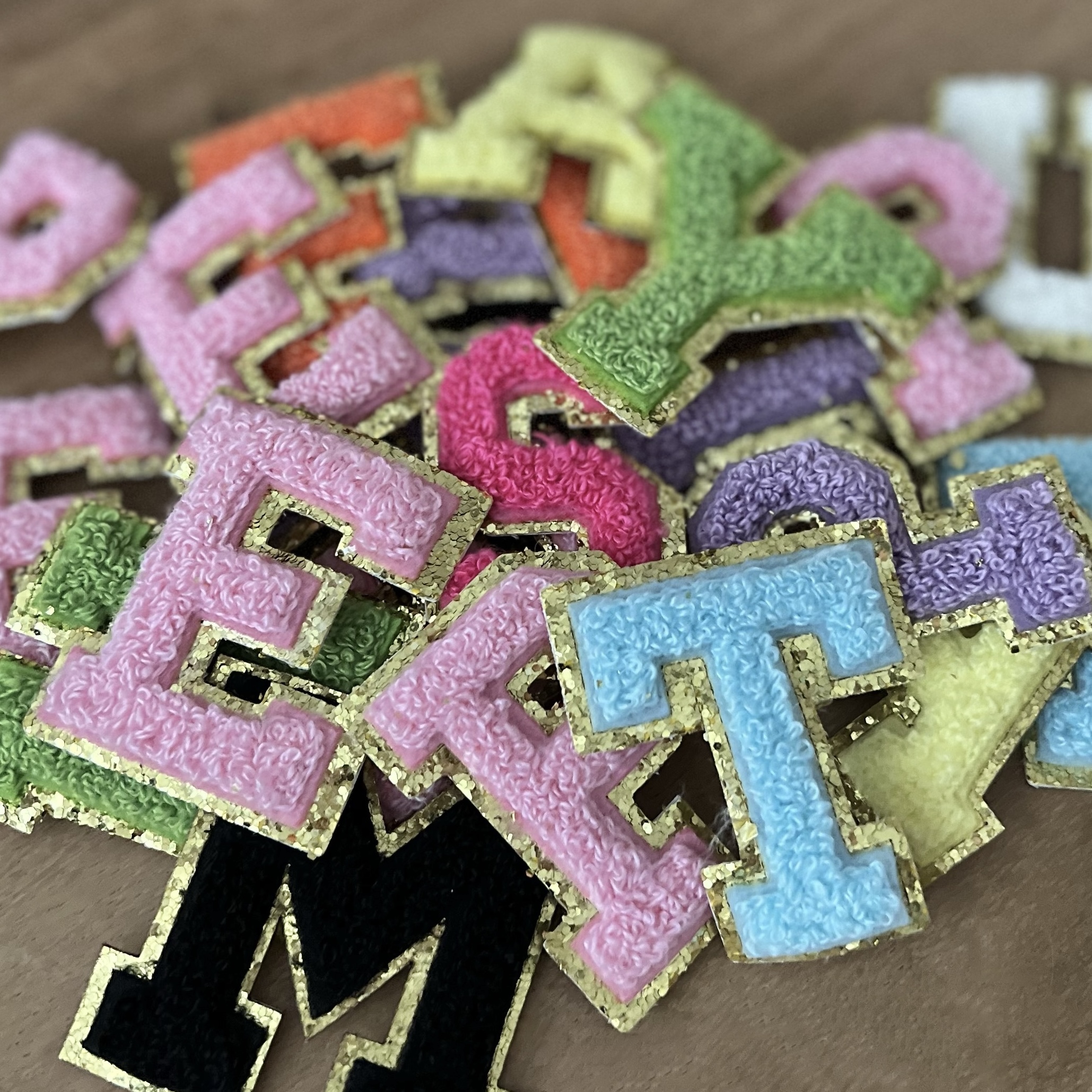 Chenille Letter Patch with Glitter Trim | Stick On