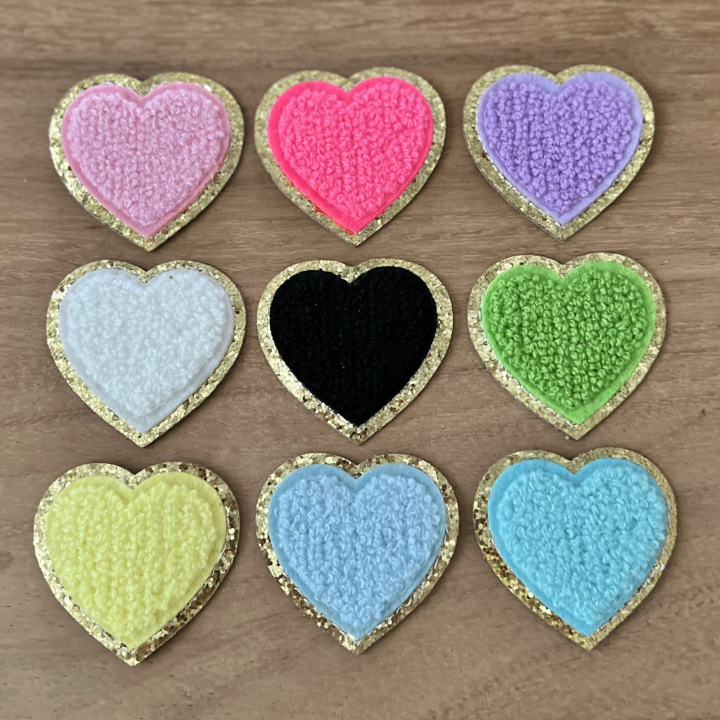 Chenille Heart Patch with Glitter Trim | Stick On