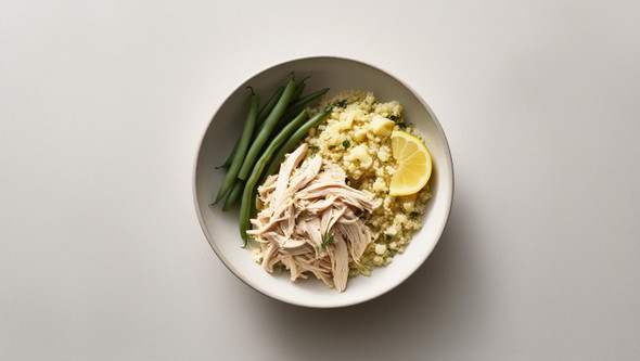 Greek Chicken w/Lemon Ginger Cauliflower Rice & Green Beans