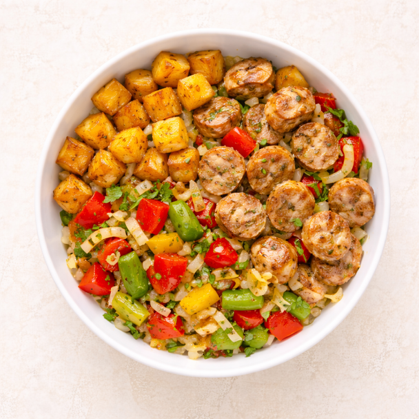 Breakfast Hash with Chicken Apple Sausage