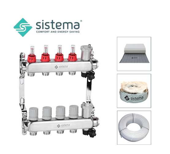 Pachet 80 mp - sistem încălzire și răcire prin pardoseală cu rolă Tacker și distribuitor metalic