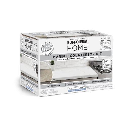 Transform your countertops with this easy-to-use Rust-Oleum coating kit! Includes everything you need: white base coat, top coat, and cleaner. You got this!
