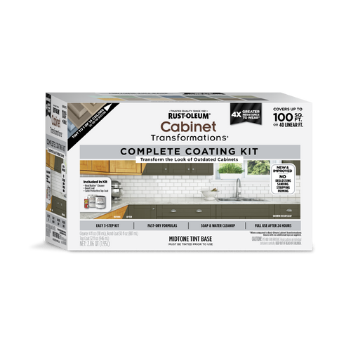 Rust-Oleum Cabinet Transformations complete coating kit for cabinet updates. Covers 100 sq ft. 