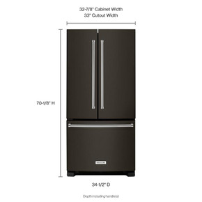 Kitchenaid® 22 cu. Ft. 33-Inch Width Standard Depth French Door Refrigerator with Interior Dispense and PrintShield™ Finish KRFF302EBS